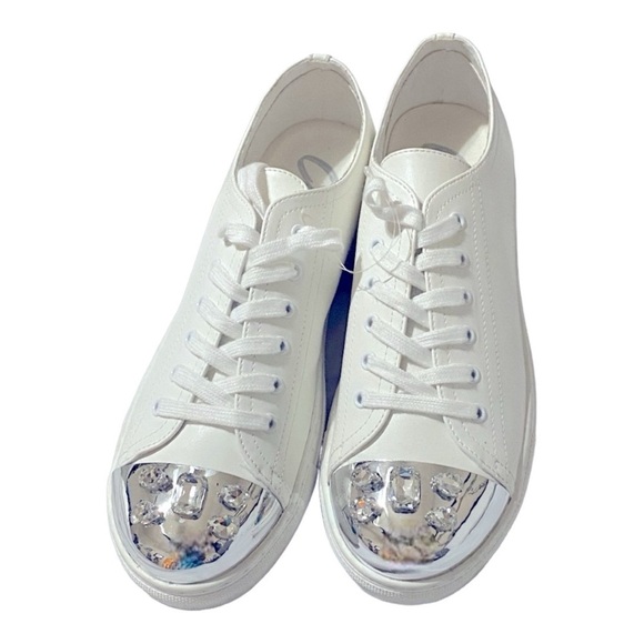 Cape Robbin Bejeweled White Sneakers Silver Toe Cap Women’s size 11 NWOT - Picture 2 of 7